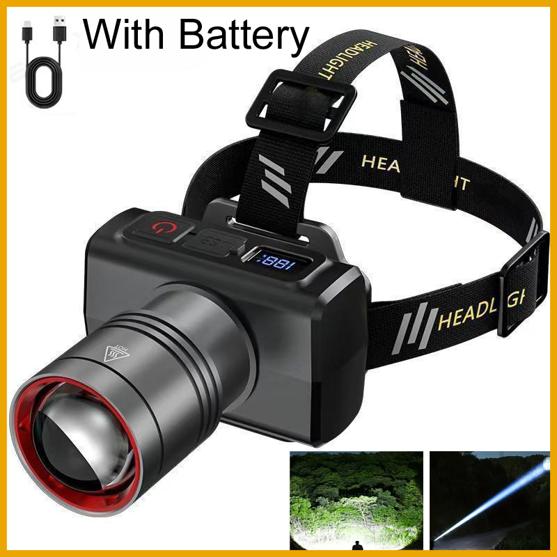 Outdoor Camping Lantern - Lampe frontale numérique LED rechargeable 2026,